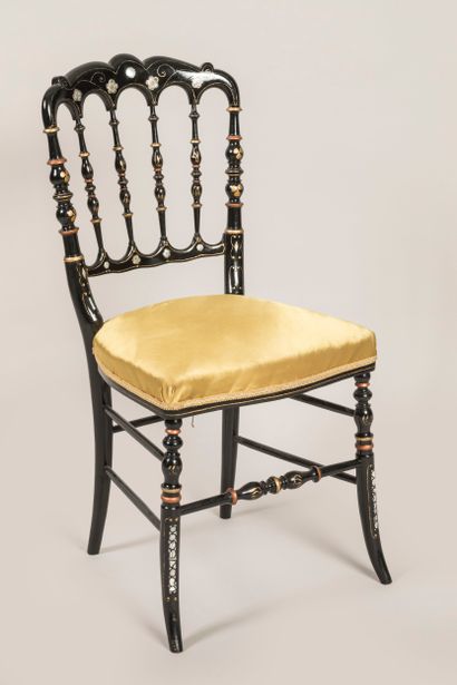 Chair in blackened wood with mother-of-pearl...