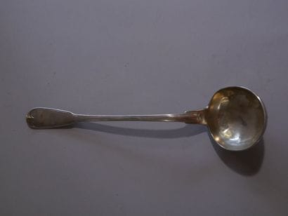 Large silver contour filets ladle, figured...