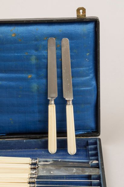 Twelve knives, 950°/°° silver blade, bone...