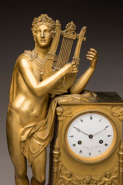 Chased ormolu and sea-green marble clock,...