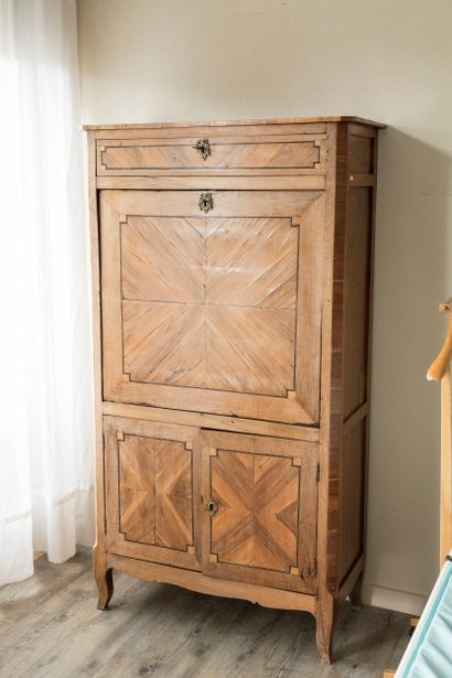 Wood veneered cupboard with flap, opening...