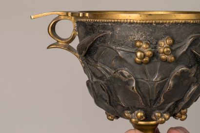 Footed bowl and a cassolette in double patina...