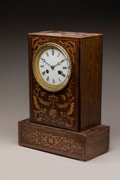 Charles X clock in wood with inlaid plant...