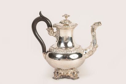 Silver coffee pot decorated with naturalistic...