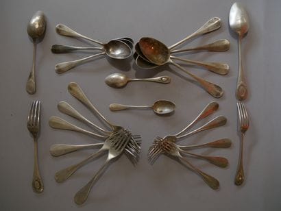 Set of 950°/°° silver cutlery, lily and laurel...