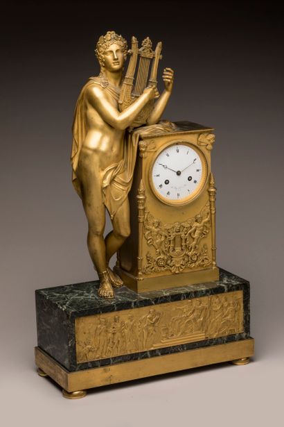 Chased ormolu and sea-green marble clock,...