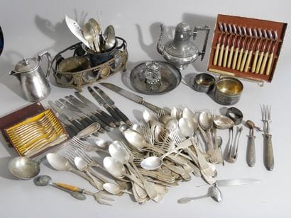 Large lot of silver and stainless steel flatware...