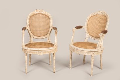 Pair of Louis XVI style caned armchairs in...