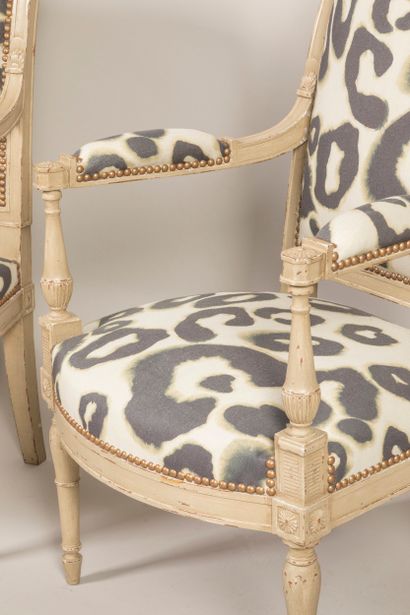 Pair of Directoire-style armchairs in cream...