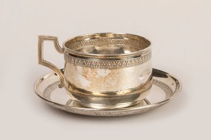Tea cup and saucer decorated with a frieze...