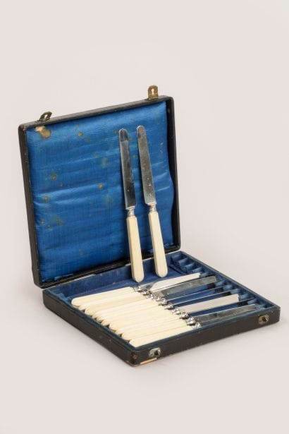 Twelve knives, 950°/°° silver blade, bone...
