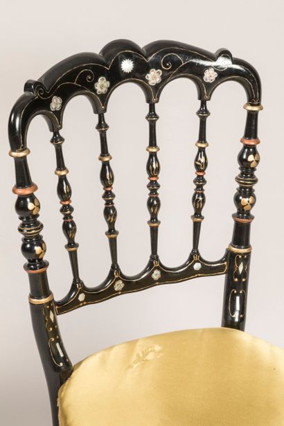 Chair in blackened wood with mother-of-pearl...