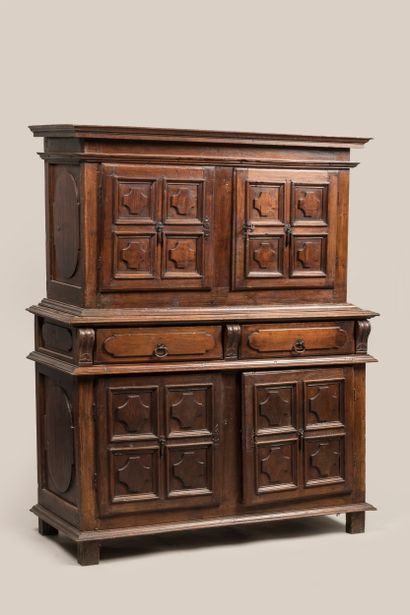 Two-part diminutive sideboard in molded walnut,...