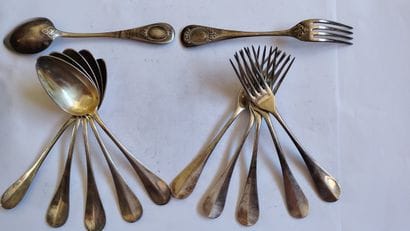 Six pieces of 950°/°° silver flatware, with...