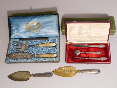 Metal and silver-plated set including a fish...