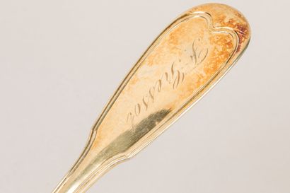 Large vermeil serving spoon engraved F. Gressot,...