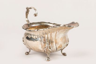 Small four-legged saucer in rocaille silver,...