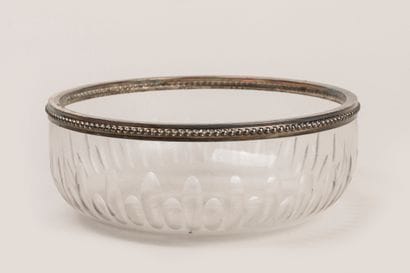 Glass salad bowl, 950°/°° silver gallery...