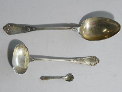 A Louis XV style silver serving spoon, cream...