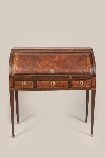 All-sided cylinder desk in rosewood veneer...