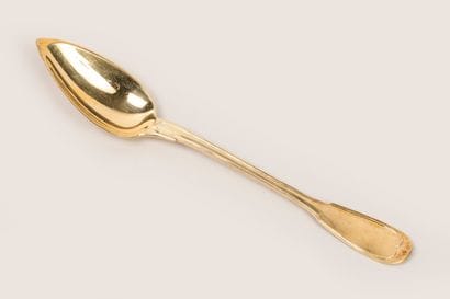 Large vermeil serving spoon engraved F. Gressot,...