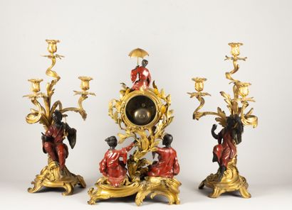 Chased bronze, gilded, patinated and red...