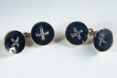 Pair of round concave cufflinks set in yellow...
