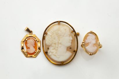Ensemble orné de camées coquillage à profil...