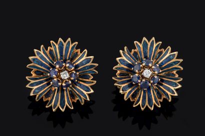 Pair of cornflower ear clips in blue enamel...