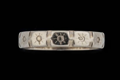 Wedding band with square lapidary motif in...