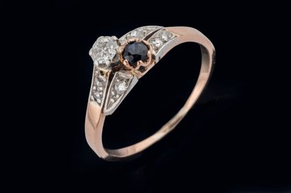 toi et moi ring in pink gold (750 thousandths)...