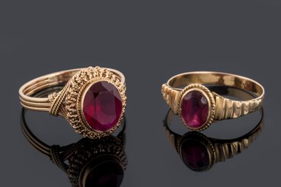 Two worn yellow gold (750 thousandths) rings...