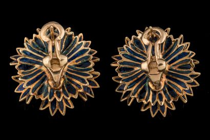 Pair of cornflower ear clips in blue enamel...