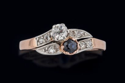 toi et moi ring in pink gold (750 thousandths)...