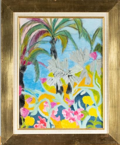 TAVE
Paysage, palmier et fleurs au Cap Martin,
Hst...