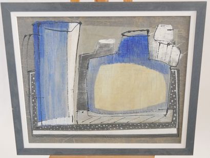 VAGNE
Cubist still life with bottles,
Signed...