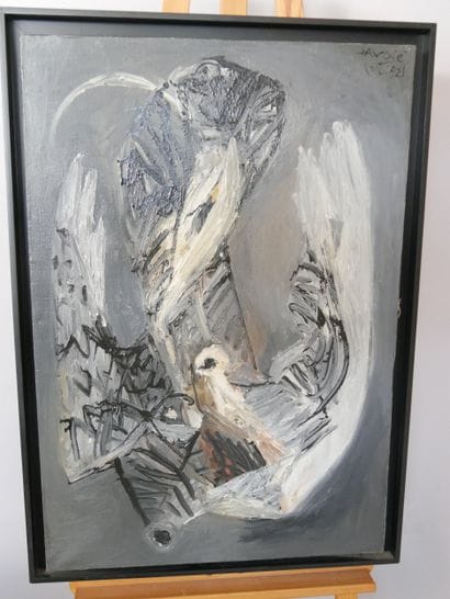 SAVOIE, 
Large abstract work in gray,
Acrylic...