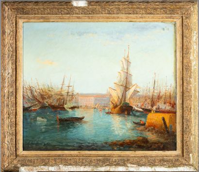 Michel TROYEN 
Ships at Anchor,
Oil on canvas,...