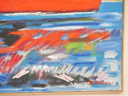 Hubert DAMON (1935 - 2020)
Paysage portuaire,
Huile...