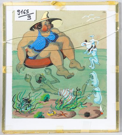 Ensemble de 3 gouaches humoristiques, 25...
