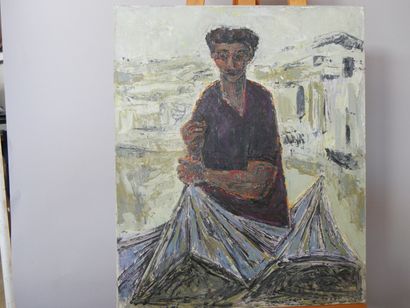 Bernard MANDEVILLE (1921 - 2000), 
Pêcheur,
Hst...