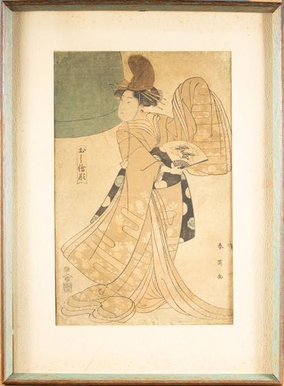 Ensemble de deux estampes japonaises,
Femmes...