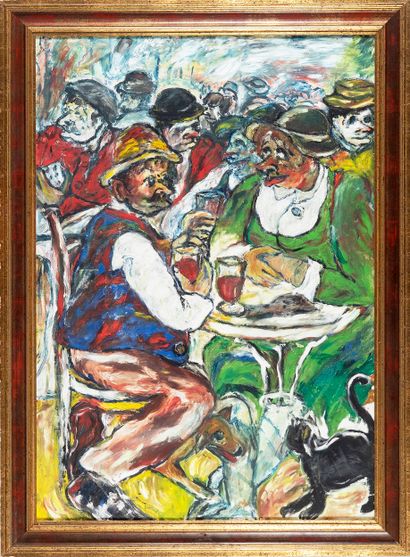 Scène de terrasse de café, Hst and dated...