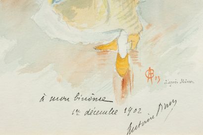 Ecole du début du XXe siècle,
Elégante, 1900
Aquarelle...