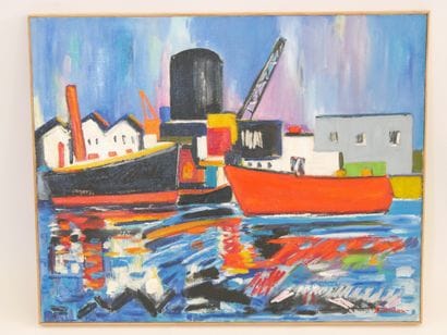Hubert DAMON (1935 - 2020)
Paysage portuaire,
Huile...