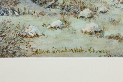 Albert DRACHKOVITCH 
Paysage aux chaumières,
Hsc...
