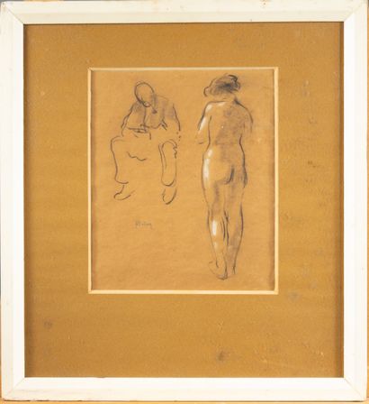 Nude from behind and seated man,
Signed pencil...