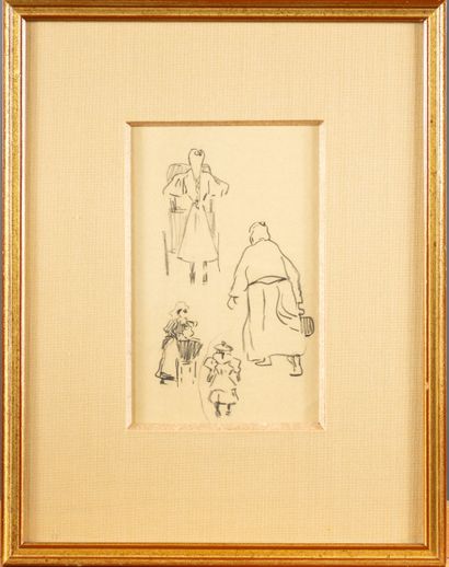 Study of 4 figures,
Black pencil drawing,...