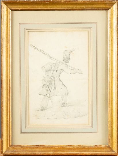 Etude de fantassin,
Dessin au crayon noir,...