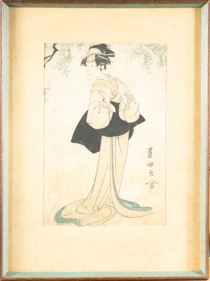 Ensemble de deux estampes japonaises,
Femmes...